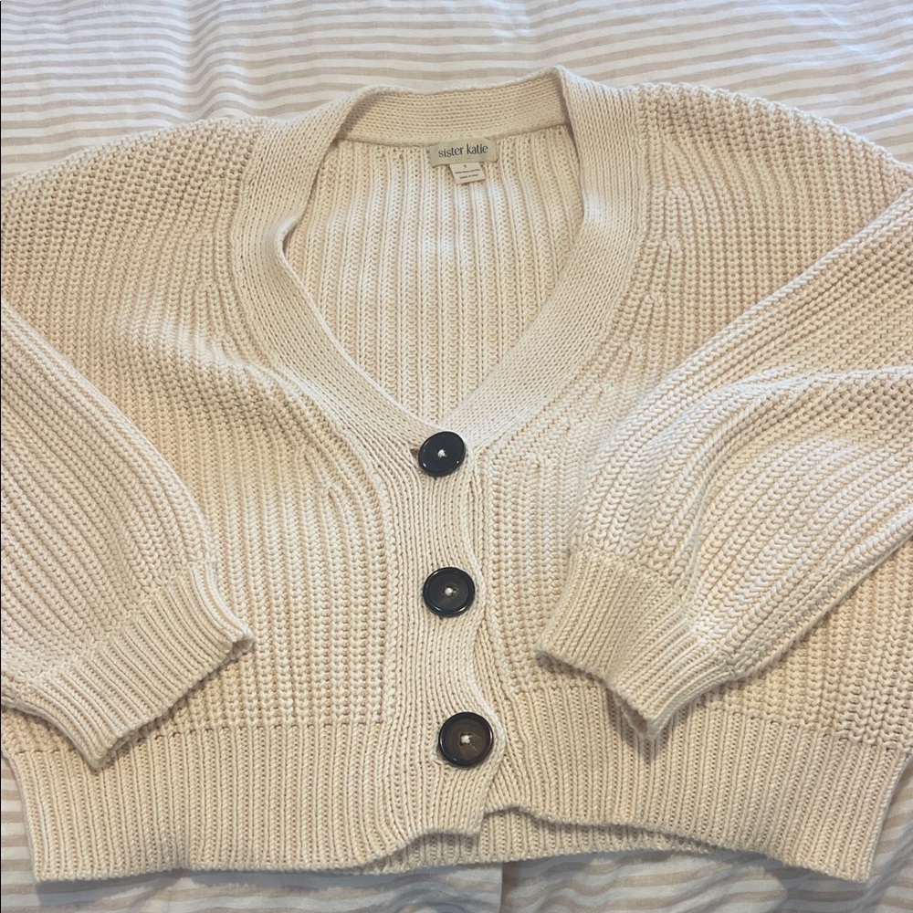 Sister Katie CBK Chunky Knit Cotton Cardigan, Cream, SM